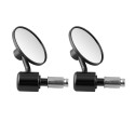 1 Pair 7/8" Motorcycle Rearview Mirror Round Handlebar Bar End Rear View Mirrors Bike Motorbike Side Mirror black