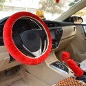 Warm Fur Automotive Steering Wheel Cover Universal Steering-wheel Plush Car Steering Wheel Covers Red_Steering wheel cover + ha