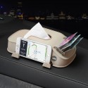 Car Tissue Box Multi-function Mobile Phone Bracket Inserter Auto Tissue Box Container 3 in 1 Paper Holder beige
