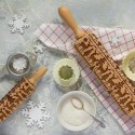 Christmas Wooden Rolling Pin Engraved Embossing with Christmas Symbols