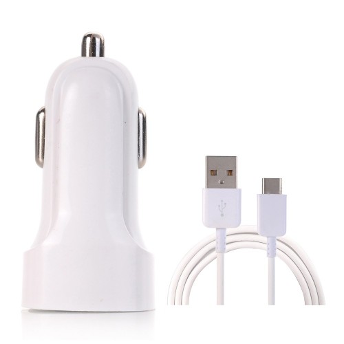 Dual USB Port Car Charger + Quick Charge Usb 3.1 Type-C Charging Sync Cable Set 100cm