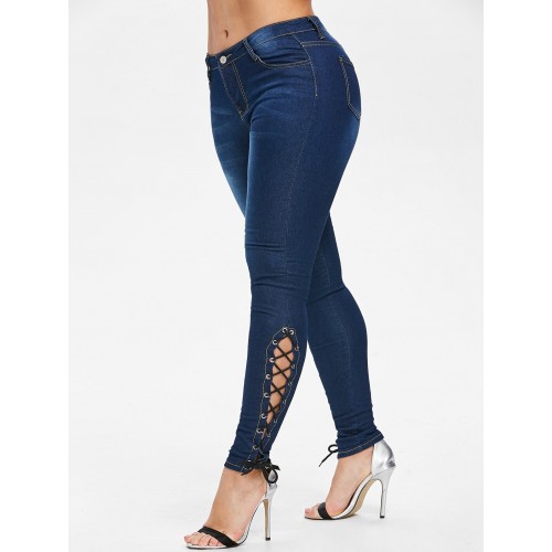 High Waisted Side Lace Up Jeans