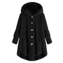 Hoodie Coat Button Top Irregular Solid Color Hooded Jacket