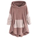 Front Pocket Fluffy Faux Shearling Plus Size Hoodie