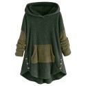 Front Pocket Fluffy Faux Shearling Plus Size Hoodie