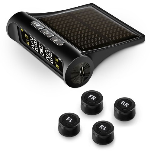 AutoLover TY02 Tire Pressure Monitoring System Solar TPMS USB Charging Clear Screen Real-time Tester 4 External Sensors