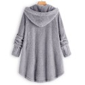 Plus Size Faux Shearling Buttons Hooded Coat
