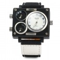 Oulm 3595 Three Movt Quartz Watch Rectangle Dial Canvas + Leather Band Wristwatch