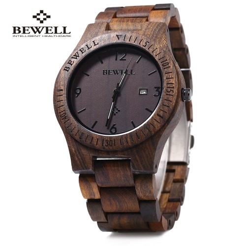 Bewell ZS - W086B Wood Quartz Men Watch Analog Date Display
