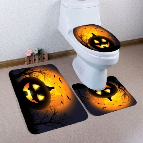 Halloween Pumpkin Withered Tree Printed 3Pcs Bathroom Mats Set