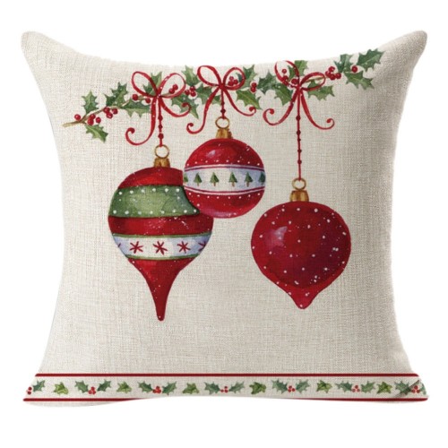 Christmas Linen Square Throw Flax Pillow Case Decorative Cushion