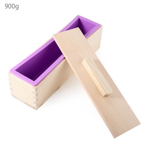 Rectangular Solid DIY Handmade Silicone Soap Mold Wooden Box with Cover Purple