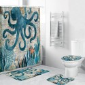 Octopus Printed Durable Bathroom Shower Curtain Waterproof Bath Curtain Sets Toilet Cover Mat Non-Slip Bathroom Rug Set