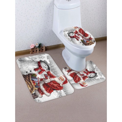 Christmas Santa Claus and Snowman Pattern 3 Pcs Toilet Mat Set