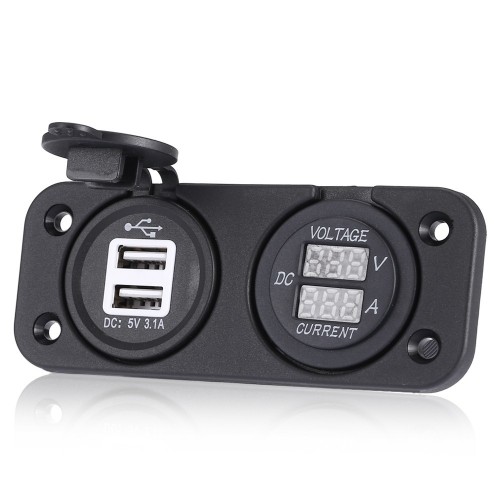 Double USB 12 - 24V Car Charger LED Display Voltmeter for Boat Marine Vehicle Motorcycle Truck Car
