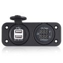 Double USB 12 - 24V Car Charger LED Display Voltmeter for Boat Marine Vehicle Motorcycle Truck Car