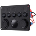 5 Gang Switch Panel 12V/24V with Digital Voltmeter Blue LED Equipped with Cigarette Lighter Socket and 4.2A Dual USB Port for R