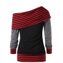 Stripe Slash Neck Color Block Pullover