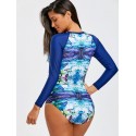 Long Sleeve Abstract Print Two Piece Swimsuit