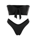 Bow Tied Bandeau Swim Bra with High Cut Bottoms