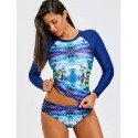 Long Sleeve Abstract Print Two Piece Swimsuit
