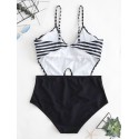 Plus Size Cut Out Striped Panel One-piece Swimsuit