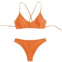 Lace-up Solid Color Padded Bikini Set High Cut Bottom Women Swimwear
