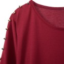 Punk Round Collar Rivet Cotton Blend Long Sleeves Women's T-shirt