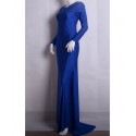 Round Collar Solid Color Backless Long Sleeve Women's Maxi Dress