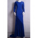 Round Collar Solid Color Backless Long Sleeve Women's Maxi Dress