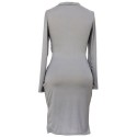 Asymmetrical Hem Long Sleeve Plunging Neck Packet Buttock Women's Dress