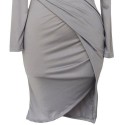 Asymmetrical Hem Long Sleeve Plunging Neck Packet Buttock Women's Dress