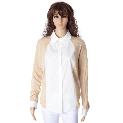 Casual Shirt Collar Long Sleeve Spliced Single-Breasted Women's Shirt