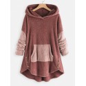 Faux Shearling Two Tone High Low Hoodie
