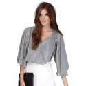 Sexy Pluning Neck Flare Sleeve Pure Color Chiffon Women's Blouse