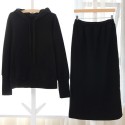 Casual Hooded Long Sleeve Color Hoodie + Elastic Waist Slit Skirt Women's Twinset