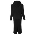 Casual Hooded Long Sleeve Color Hoodie + Elastic Waist Slit Skirt Women's Twinset
