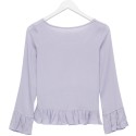 Stylish Scoop Collar Flare Sleeve Solid Color Flounced Women's Blouse