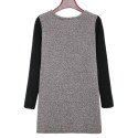 Stylish Round Collar Long Sleeve Color Block Faux Leather Spliced Women's Dress