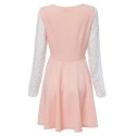 Fresh Style Round Collar Long Sleeve Lace Spliced Color Block A-Line Women's Dress