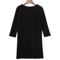 Simple Design Round Collar Long Sleeve Color Button and Pocket Design Straight Women's Dress