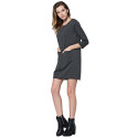 Simple Design Round Collar Long Sleeve Color Button and Pocket Design Straight Women's Dress
