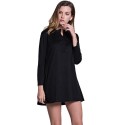 Stylish Stand Collar Long Sleeve Solid Color Loose-Fitting Women's Pleated Dress