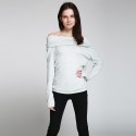 Stylish Slash Collar Long Sleeve Pure Color Knitted Pullover for Women