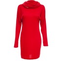 Stylish Pile Collar Package Hip Solid Color Dress for Women