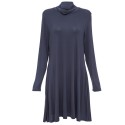 Casual Stand Collar Solid Color Long Sleeve Pleated Women Dress