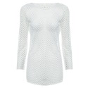Sexy Round Collar Hollow Out See-Through Long Sleeve Solid Color Women Blouse