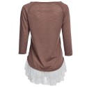 Sweet Scoop Collar 3/4 Sleeve Lacework Design T-Shirt for Women