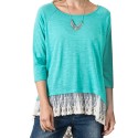 Sweet Scoop Collar 3/4 Sleeve Lacework Design T-Shirt for Women