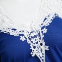 Sexy V-Neck Flare Sleeve Cut Out Lacework Deisgn Spliced T-Shirt for Women